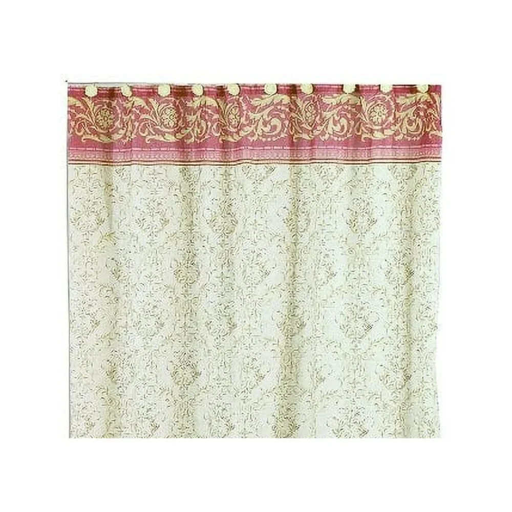Victorian Shower Curtain Beige Fleur Print Red Pink Contrasting Border NEW